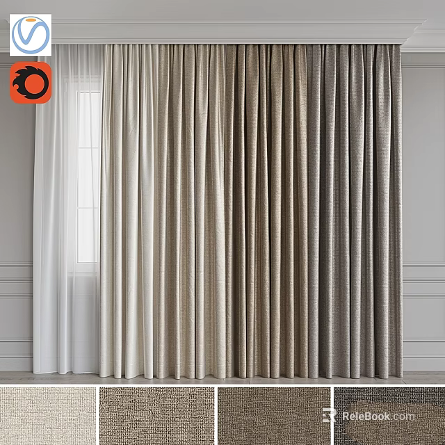 Different Colored Curtains With Sheer Layer For Modern Interior Window Decoration 3d model 