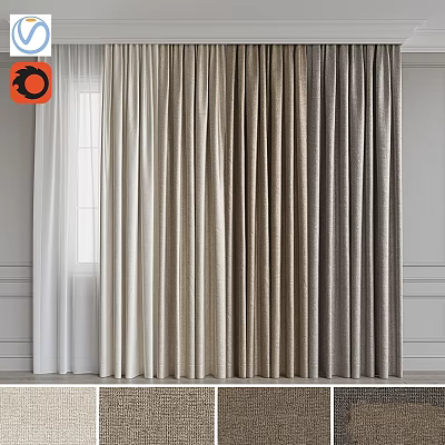 Different Colored Curtains With Sheer Layer For Modern Interior Window Decoration 3d model