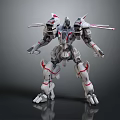 Futuristic Mechanical Robot Character With White Red Armor Multiple Limbs And Back Propellers