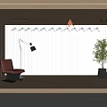 Modern Venetian Blinds in Bright Interior with Red Chair Floor Lamp and Green Plant