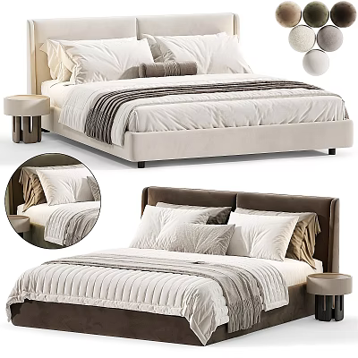 Modern Background Double Bed With Upholstered Headboard Bedside Table And Soft Pillows 3d model