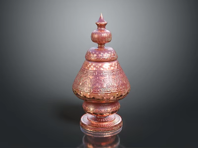Exquisite Copper Sculpture Carving Featuring Intricate Patterns Spire Top And Layered Structure 3d model