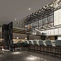 Modern Elegant Restaurant Interior Design With Dining Tables Chairs Pendant Lights And Decorative Wall