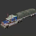White And Blue Semi Truck With Green Covered Cargo Trailer And Colorful Cab Graphics