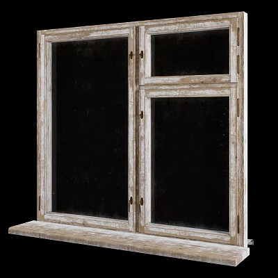 Vintage Wooden Casement Windows With Distressed White Frame And Sill 3d model