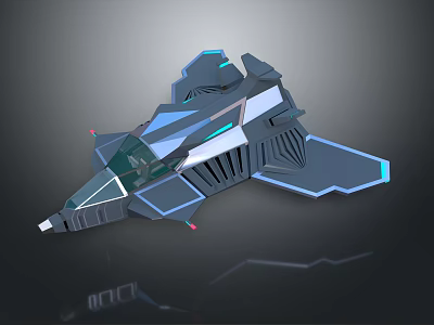 Futuristic Sci-Fi Spaceship 3D Model With Sleek Structure Blue Neon Lights And Transparent Cockpit 3d model