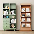 Green And Brown Bookcases With Drawers Books Decorative Items And Magazines