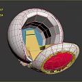 Egg Shaped Pod Interior With Yellow Blue Seats And White Exterior Red Base