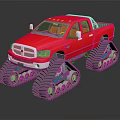 Red Off Road Functional Pickup Truck With Track Wheels 3d model