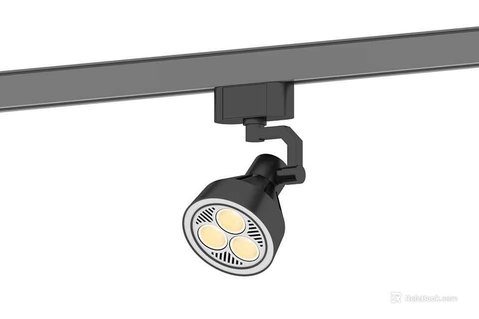 Black Track Mounted Spotlight With LED Bulbs For Home Lighting Design 3d model 