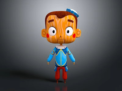 Wooden 3D Doll With Blue Outfit Red Pants Blue Cap And Red Cheeks 3d model