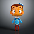 Wooden 3D Doll With Blue Outfit Red Pants Blue Cap And Red Cheeks