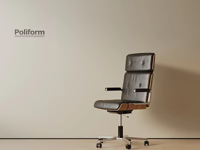 Poliform Black Leather Office Chair With High Back Armrests And Modern Rolling Wheels 3d model
