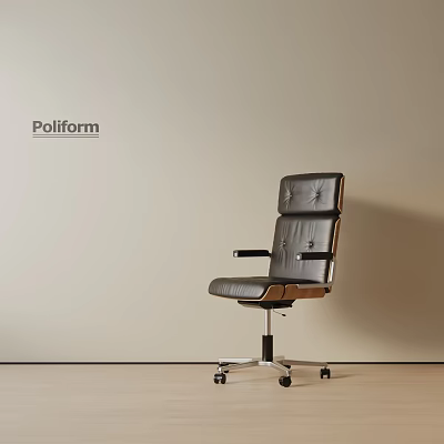 Poliform Black Leather Office Chair With High Back Armrests And Modern Rolling Wheels 3d model