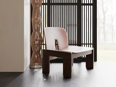 Modern Wooden Leisure Chair With Curved Backrest In Minimalist Interior Decor 3d model