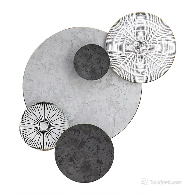 Modern Circular Wall Decor With Textured Gray Black And Geometric Pattern Elements 3d model 