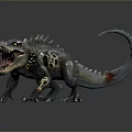 Realistic 3D Mythical Reptile Model With Open Mouth Yellow Eyes Spiked Back and Spotted Skin
