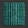 Turquoise And Blue Striped Spherical And Cylindrical Decorative Objects On Dark Reflective Surface
