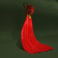 Elegant Red Cape With Flowing Fabric And Decorative Red Rose Golden Accent
