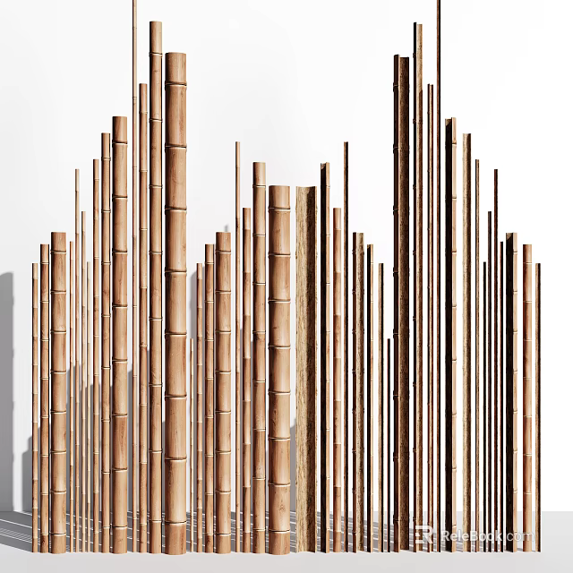Elegant Modern Bamboo Room Divider With Vertical Slats For Interior Design 3d model 