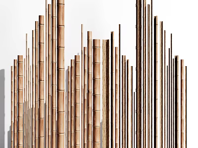 Elegant Modern Bamboo Room Divider With Vertical Slats For Interior Design 3d model