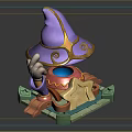 Purple Wizard Hat With Golden Swirls And Hand Emerging From Star Shaped Base
