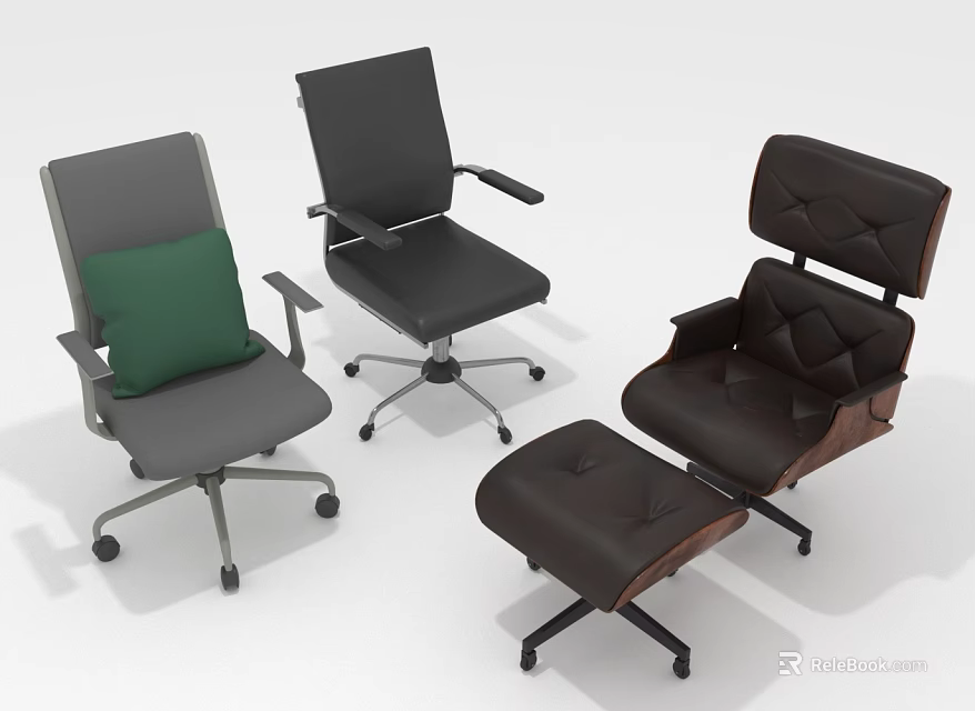 Modern Gray And Leather Lounge Chairs With Green Cushion And Ottoman Design 3d model 