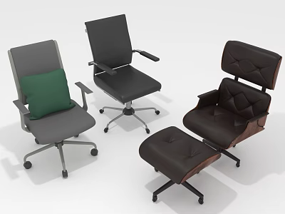 Modern Gray And Leather Lounge Chairs With Green Cushion And Ottoman Design 3d model