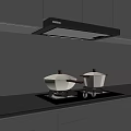 Modern Kitchen With Hisense Range Hood Black Countertop And White Cooking Pots On Stove