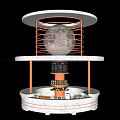 Modern Circular Bar Design With Moon Decoration Orange Railings and Seats
