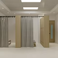 Partitioned Changing Room Interior Design With Wooden Partitions Gray Curtains And Lockers