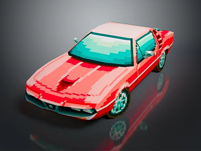 Red Pixel Art Sports Car With Stylish Retro Design And Shiny Wheels 3d model