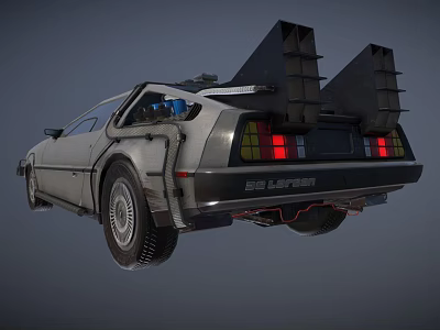 Back to the Future DeLorean Car Hovering With Rear Flux Capacitor And Gull Wing Doors 3d model