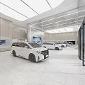 Modern 4S Dealership Showroom Interior With Car On Display And Background Vehicle Screen
