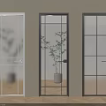 Modern Interior Hinged Doors Featuring Glass Panels And White Black Frames 3d model