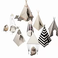 Cute Kids Teepee Tents with Striped Design and Decorative Accessories for Play
