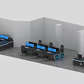 Modern Office Workstation Desks With Multiple Computer Monitors And Chairs In Workspace 3d model