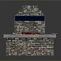 Stone Fireplace With Red Flames And Blue Top Cover On Stone Base Platform 3d model