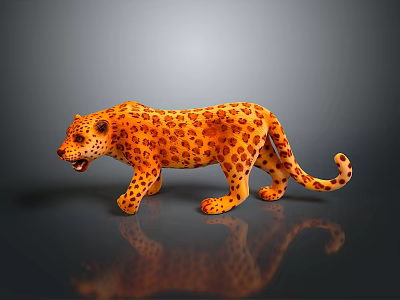 Orange Leopard Model with Black Spots on Dark Background and Reflection 3d model