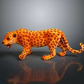 Orange Leopard Model with Black Spots on Dark Background and Reflection 3d model