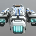 Futuristic Sci Fi Spaceship 3D Model With White Blue Black Accents And Golden Component
