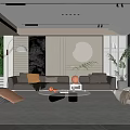 Modern Minimalist Living Room With Cozy Sofas Glass Coffee Table And Indoor Decorative Green Plants