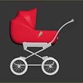 Red Baby Stroller With White Wheels Carrying Cute Baby Lying Comfortably Inside