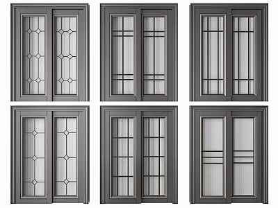 Various Design Sliding Doors With Glass Panels And Modern Frames For Home Interior 3d model
