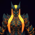 Mythical Horned Character And Fiery Creature With Glowing Lava Veins And Muscular Build