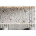Modern Bed Accent Wall With Textured Stone And Fluted Sconces 3d model