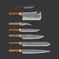Sharp Weapons Knives With Wooden Handles And Metal Blades Different Sizes Arranged Neatly