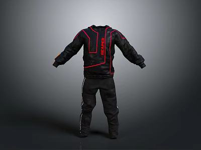 Black Heated Jacket and Pants Outfit with Red Lines and HEATED Lettering 3d model