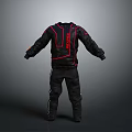 Black Heated Jacket and Pants Outfit with Red Lines and HEATED Lettering
