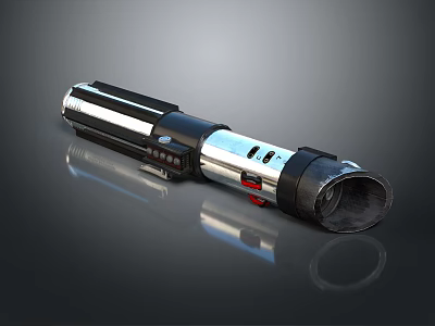 Lightsaber Weapon With Black Silver Metallic Design And Control Buttons 3d model